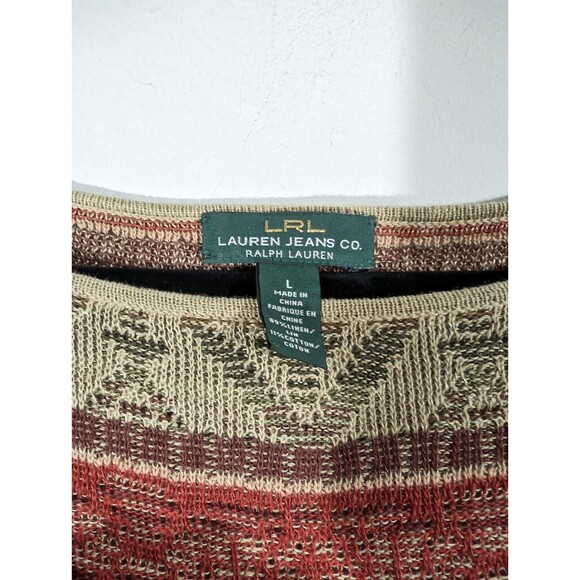 Lauren by Ralph Lauren Red Tan Southwest Aztec Linen Cotton Knit Sweater Size L - Picture 4 of 5
